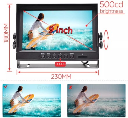 Видеорегистратор 9 дюймов с поддержкой 4 AHD-камер с разрешением экрана 1920х1080 (IPS) на скобе