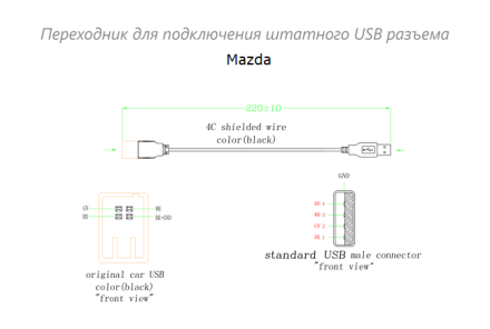 Переходник для подключения штатного USB разъема Mazda 2017+ к новой магнитоле