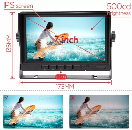 Видеорегистратор 7 дюймов с поддержкой 2 AHD-камер с разрешением экрана 1024*600 (IPS) на скобе